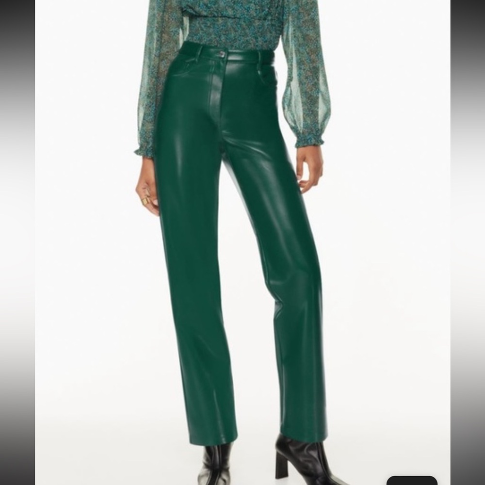 Wilfred Dark Green Faux Leather Straight Leg Pants